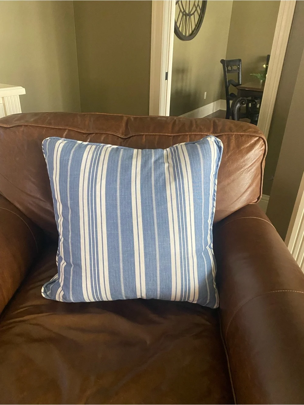 Ralph Lauren Blue and White Striped 22 inch Accent Pillow